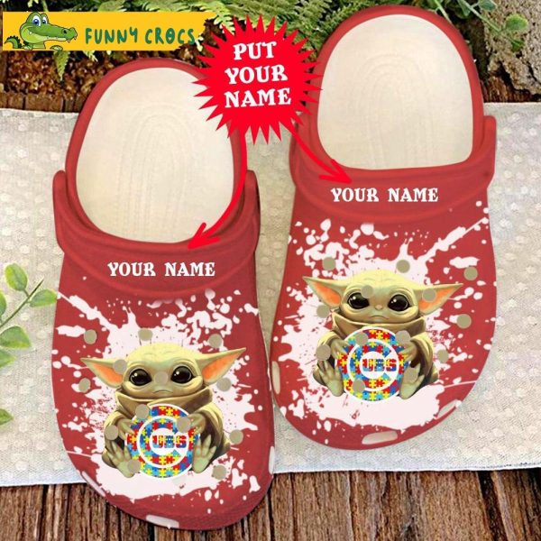 Personalized Autism Awareness Mlb Baseball Chicago Cubs Baby Yoda Crocs Clog Slippers