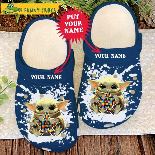 Personalized Autism Awareness Mlb Baseball Houston Astros Baby Yoda Crocs Clog