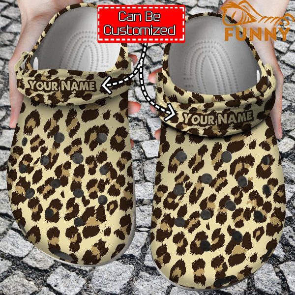 Personalized Leopard Fur Crocs Clog Shoes