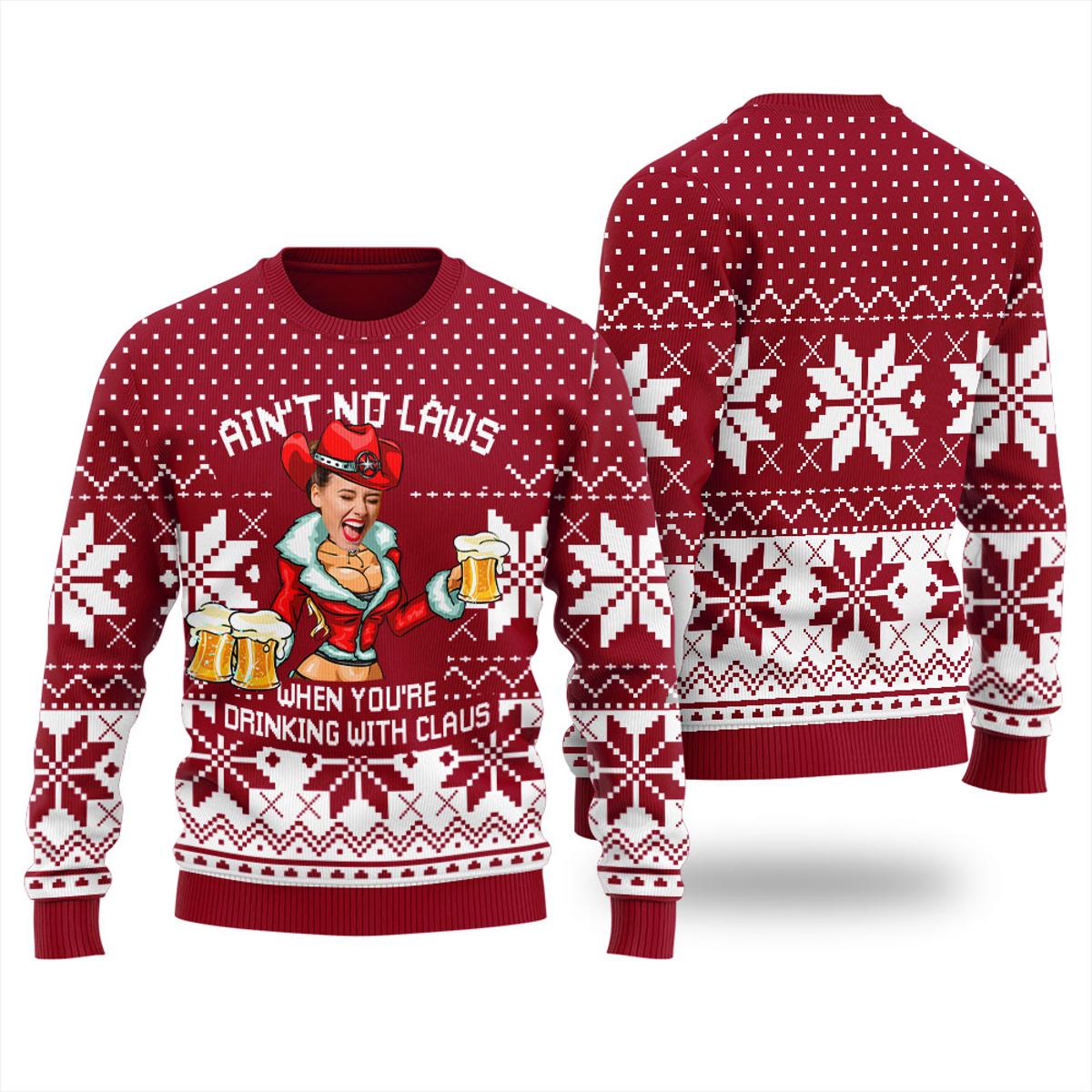 Drinking With Claus Personalized Santa Ugly Christmas Sweater