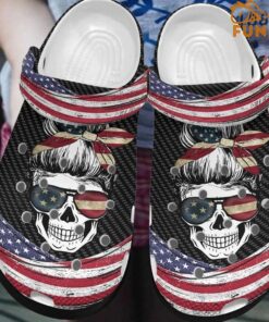 American Flag Skull Mom Crocs Slippers