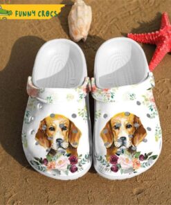 Beagle Dog Art With Bloom Flowers Birthday Crocs Sandals