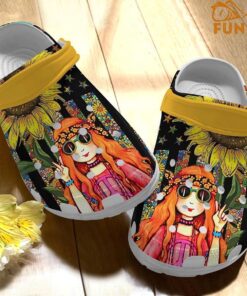 Beautiful Hippie Girl Sunflower Crocs Clog Shoes