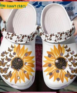 Beautiful Sunflower Flock Of Butterflies Floral Crocs Clog