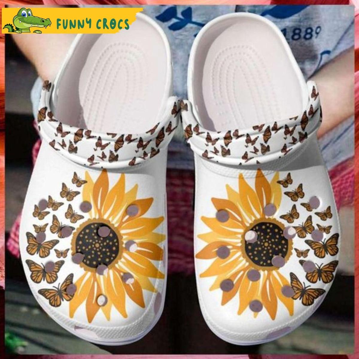 Bee Sunflower Blue Floral Crocs Slippers