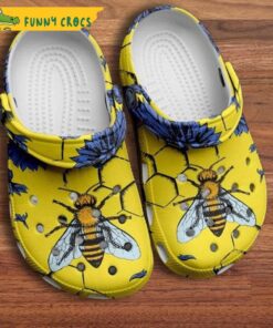 Bee Sunflower Blue Floral Crocs Slippers