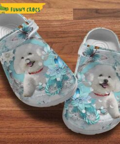 Bichon Frise Blue Flower Dog Crocs Clog Shoes