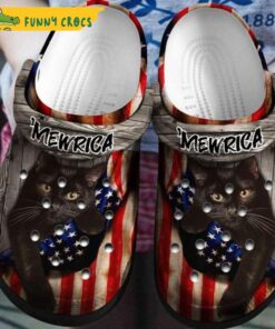 Black Cat America Flag Crocs Clog Slippers