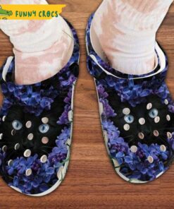 Black Cat And Purple Flower Crocs Sandals