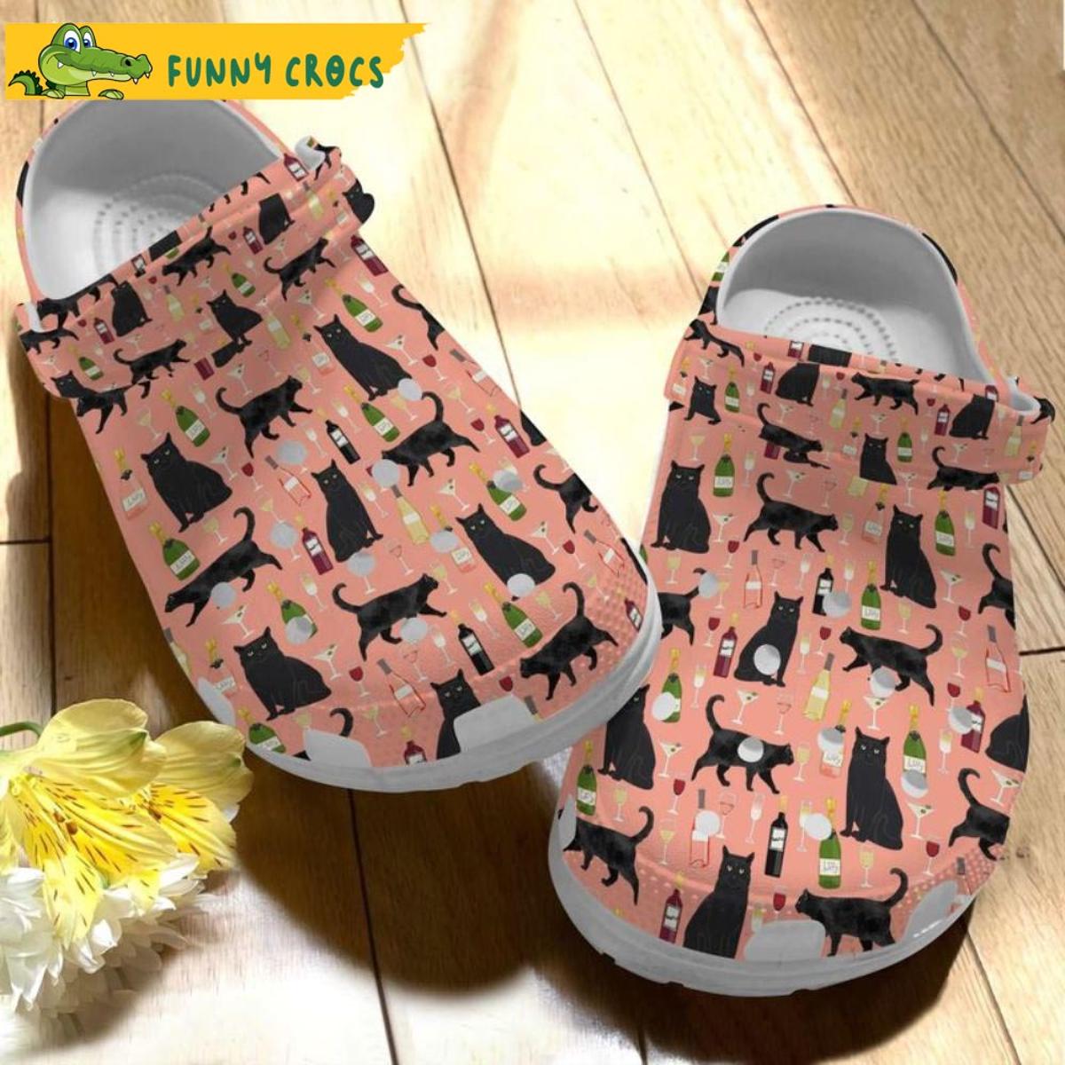 Black Cat Daisy Crocs Shoes