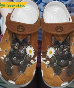 Black Cat Daisy Crocs Shoes