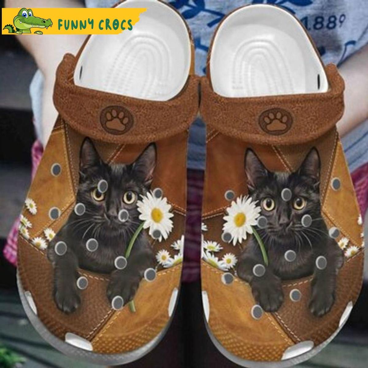 Black Cat Face Flower Crocs Sandals