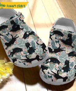 Black Cat In The Garden Floral Crocs Slippers