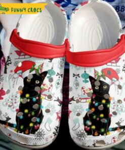 Black Cat Lover Santa Kitty Lights Christmas Crocs Sandals