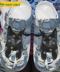 Black Cat Scratch Jean Cat Crocs Clog Slippers