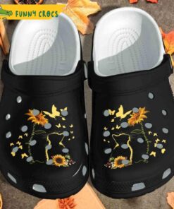 Black Cat Sunflower Crocs Clog