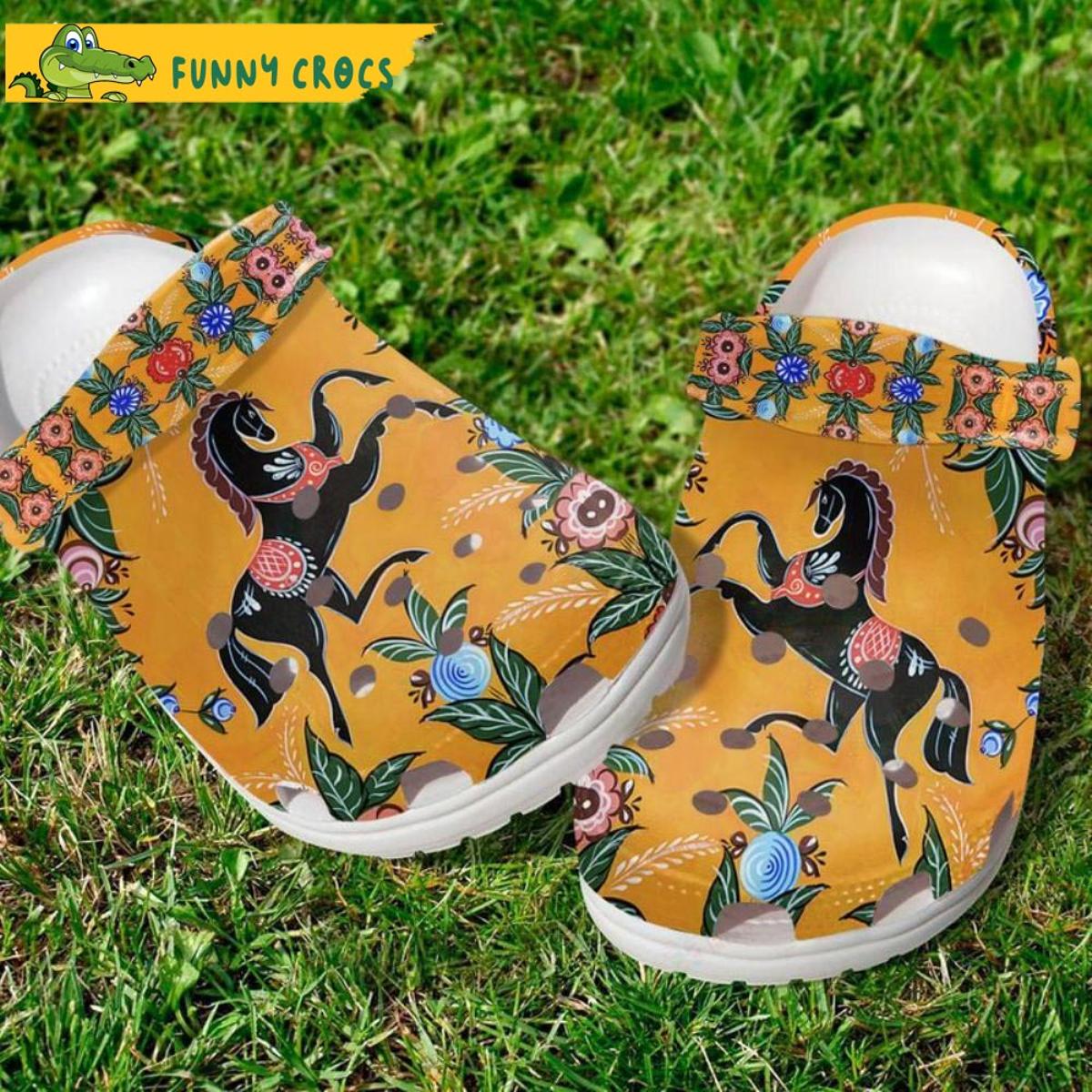 Brown Horse With Sunflowers Floral Crocs Slippers