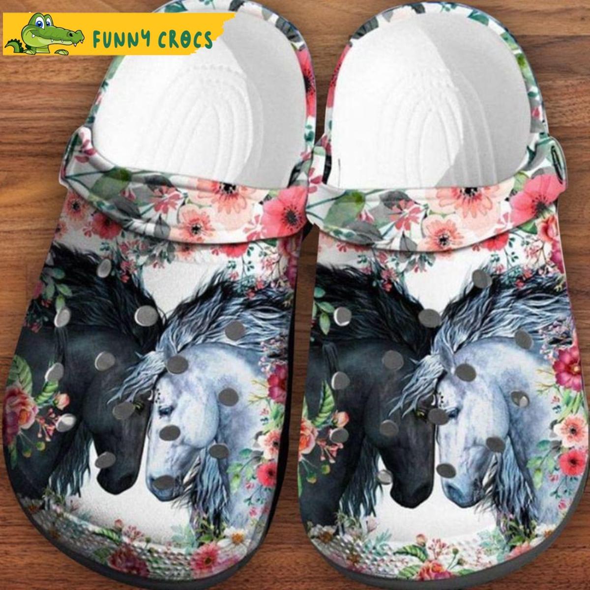 Black Horse Floral Crocs Slippers