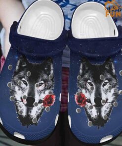 Black Wolf Red Rose Crocs Shoes