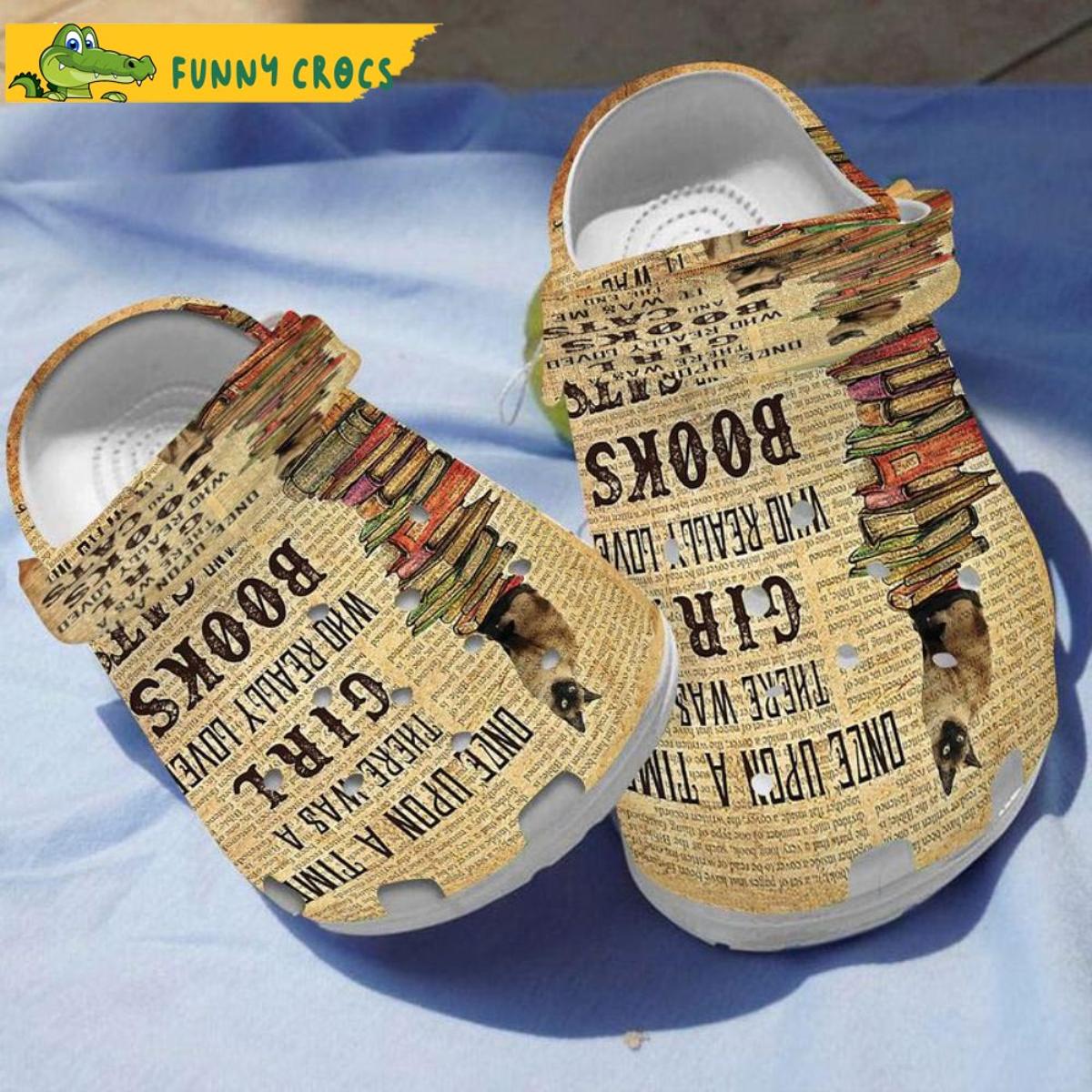 Book And Cat Crocs Clog Shoes