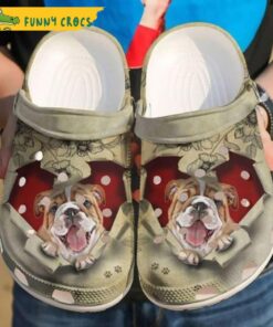 Bulldog Crack Red Heart Dog Crocs Shoes