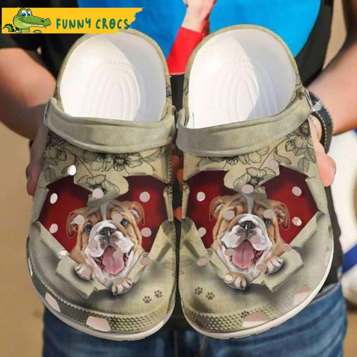 Bulldog Crack Red Heart Dog Crocs Shoes