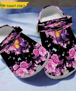 Butterfly And Pink Rose Crocs Slippers