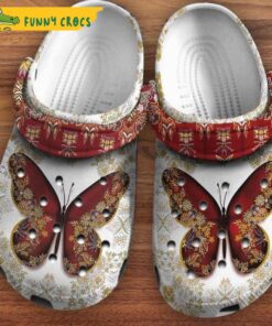 Butterfly Floral Golden Red Christmas Crocs Clog Slippers