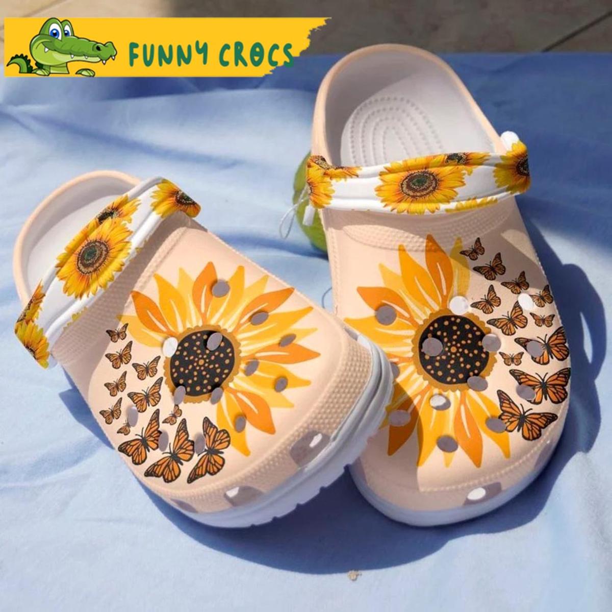 You Are Sunshine Butterflies Sunflower Leather Zipper Croc Birthday Crocs Shoes