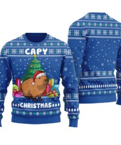 Capybara Happy Hanukkah Christmas Sweater Men