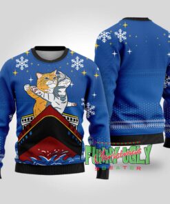 Cat Gatos Titanic Funny Christmas Sweater