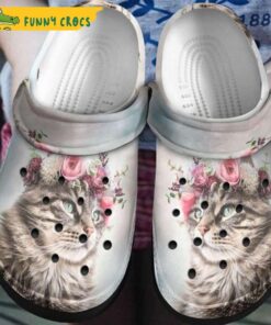Cat With Beautiful Eyes Pretty Flower Crocs Slippers