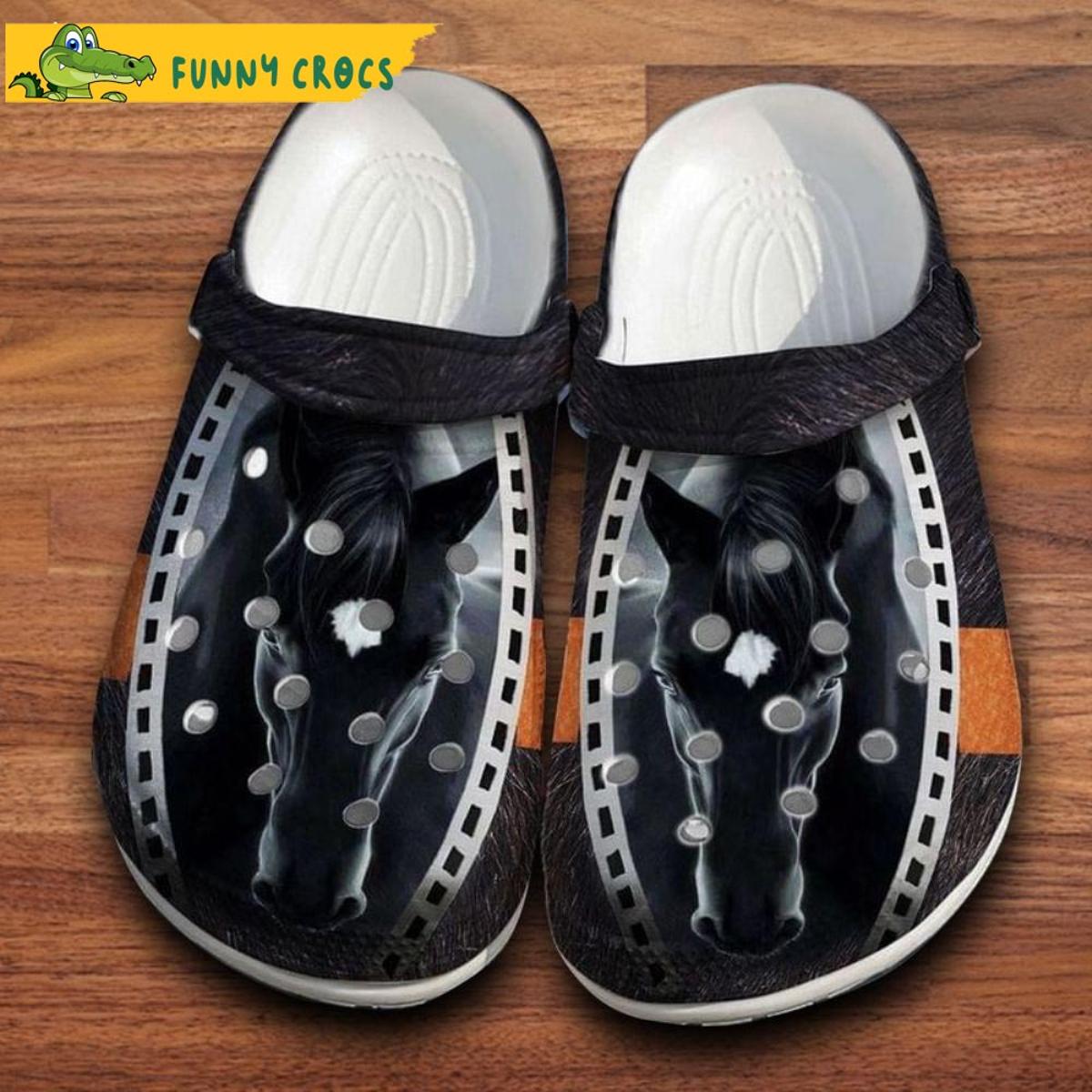 Cool Black Horse Crocs Clog Shoes