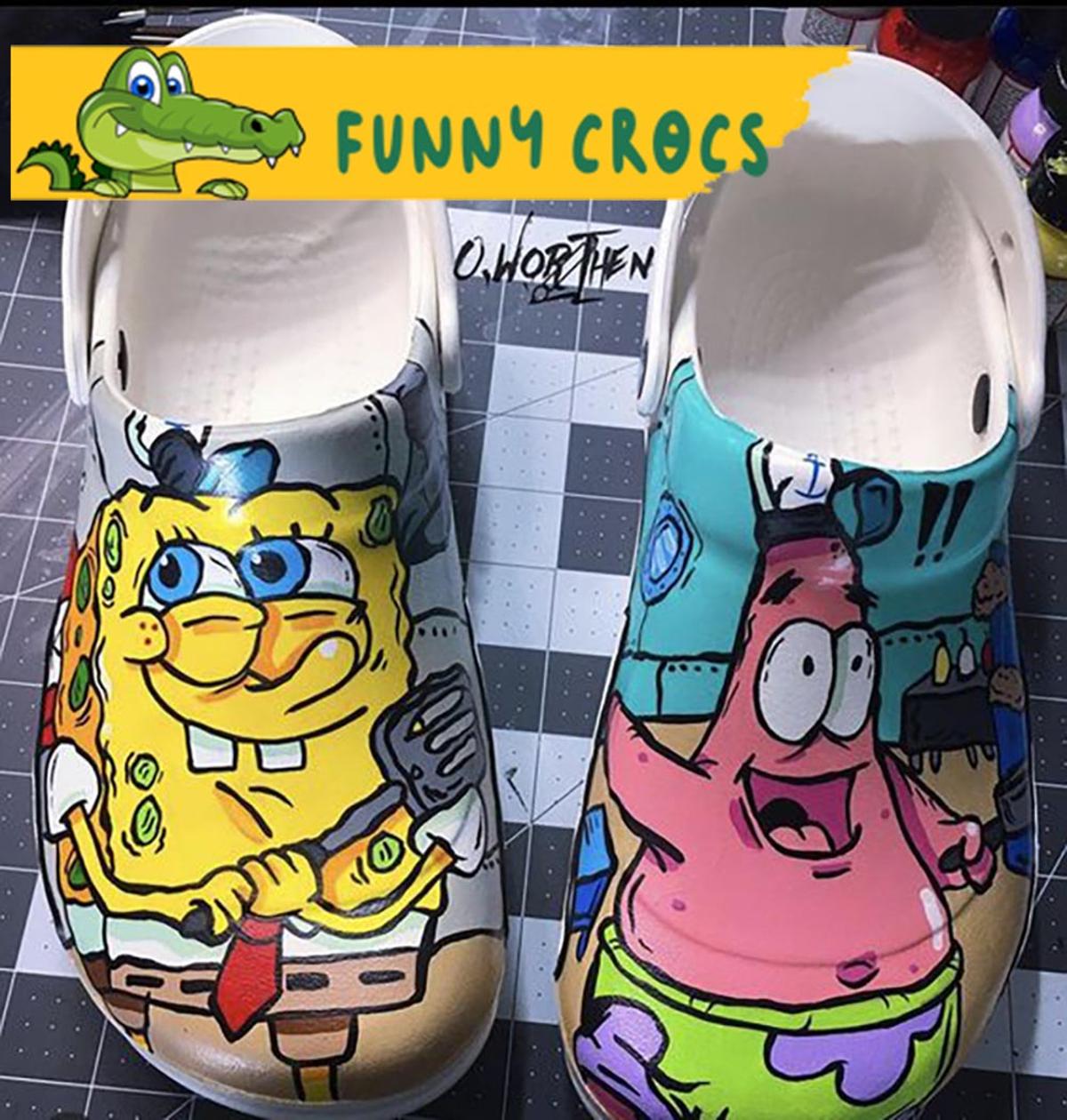 Crazy Patrick Star And Spongebob Crocs Slippers