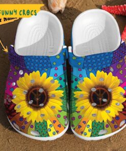 Custom Name Sunflower Colorful Hippie Crocs Sandals