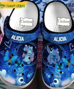 Custom Night Sky Blue Butterfly Stitch Crocs Shoes