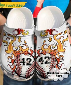 Custom Number Baseball Fire Crocs Shoes