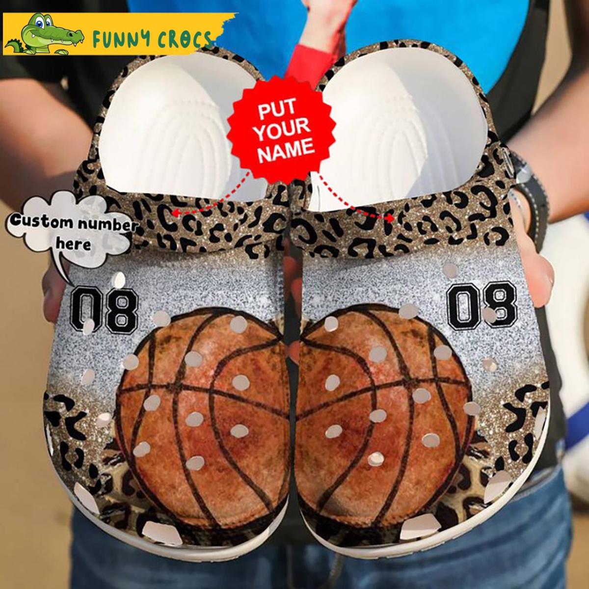 Custom & Number Leopard Dimond Basketball Crocs Slippers