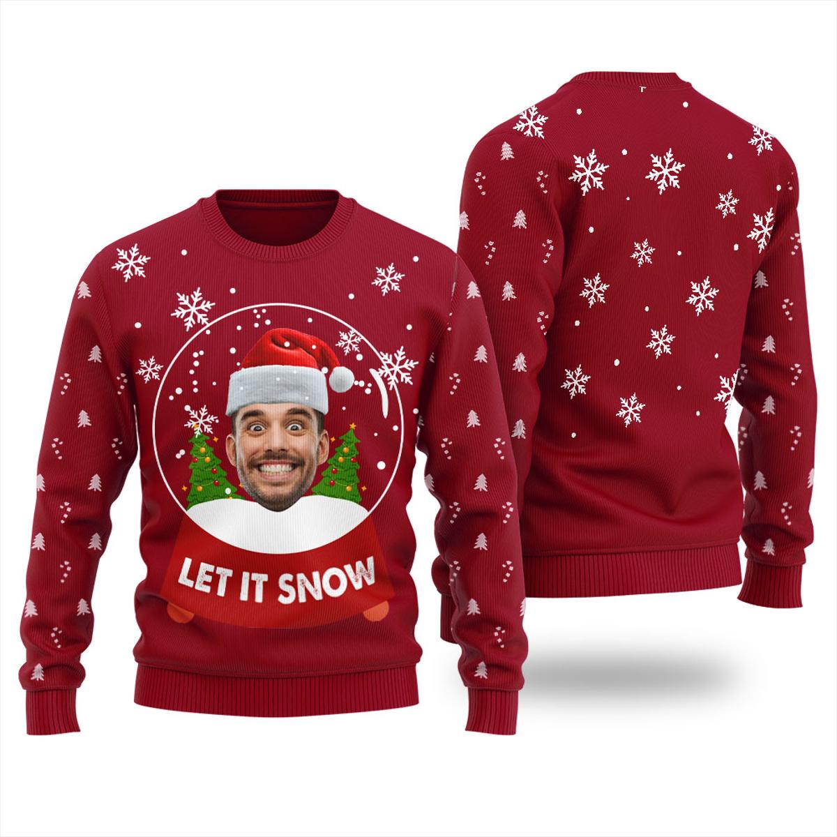 Snowflake Candy Canes Custom Face Christmas Sweater