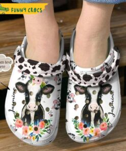 Customized Flower Cow Crocs Clog Shoes