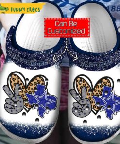 Customized Peace Love Dallas Cowboys Glitter Leopard Crocs Clog Slippers