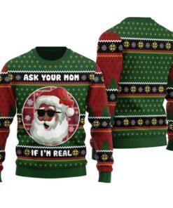 Cute African American Santa Claus Christmas Sweaters Womens