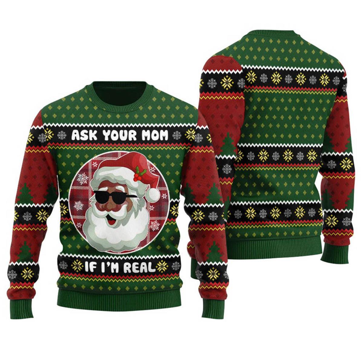 Funny African American Santa Womens Xmas Sweaters