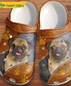 Cute Pug Dog Leather Paw Crocs Sandals