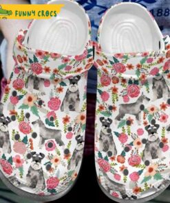 Cute Schnauzer Dog With Pretty Flower Crocs Clog Shoes