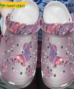 Dachshund Puppy Butterflies Pink Hologram Pattern For Dachshund Mom Crocs Shoes