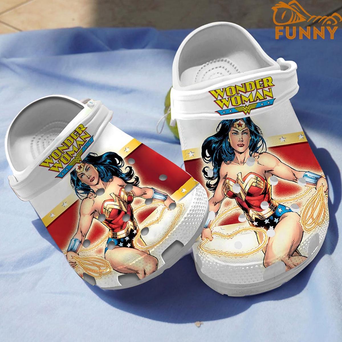 Customized Wonder Woman White Crocs Shoes