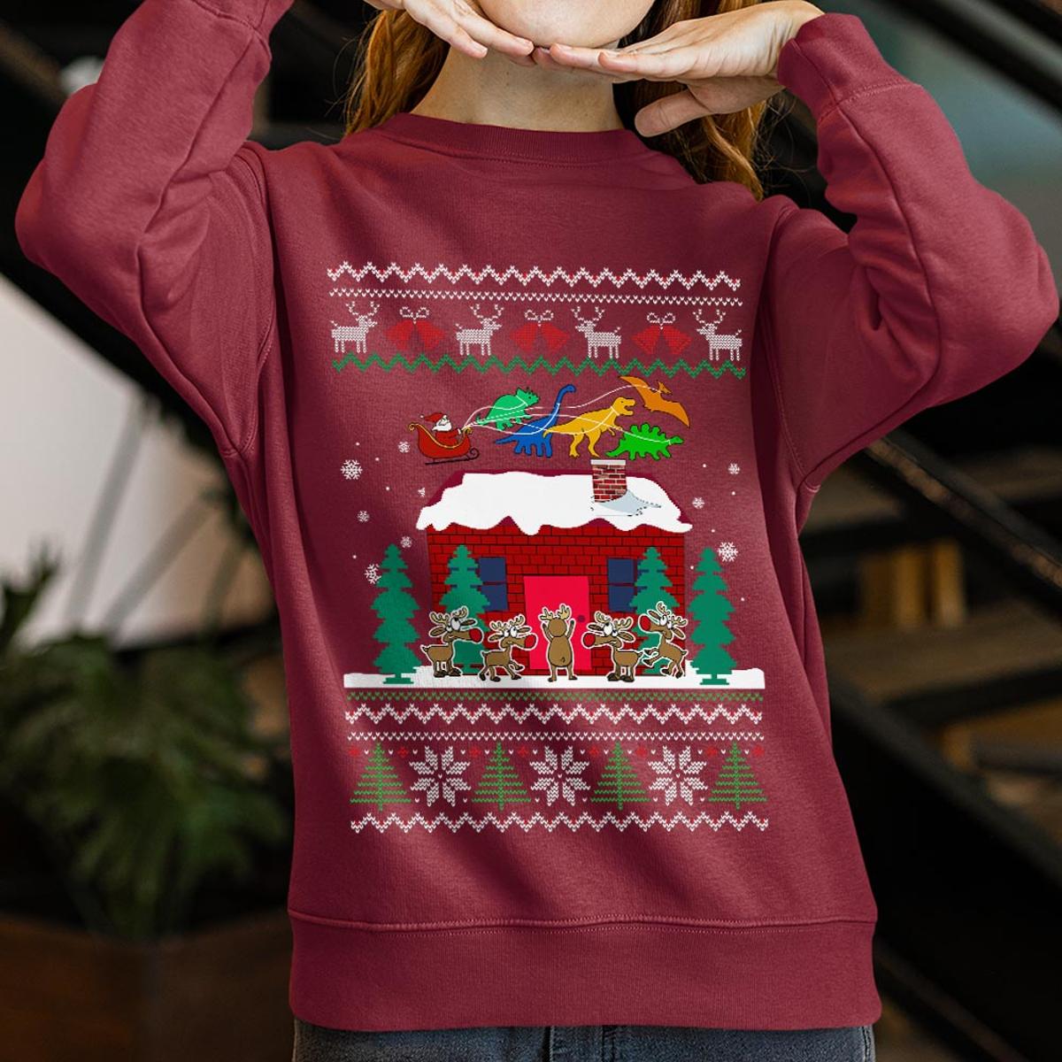 Oh What Fun It Is To Ride Dinosaur Sleigh Ugly Sweater