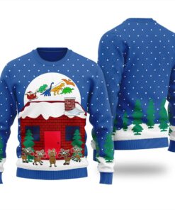 Dinosaur Sleigh Funny Christmas Sweaters