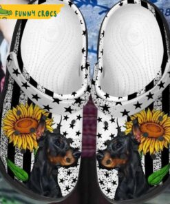 Doberman Black Dog Flag Sunflower Crocs Shoes